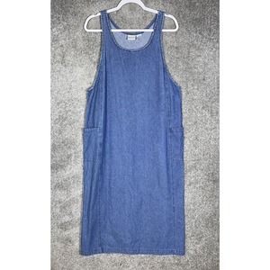 Vintage‎ MATCH Sleeveless Denim Maxi Dress Womens Size Large Petite USA Pockets